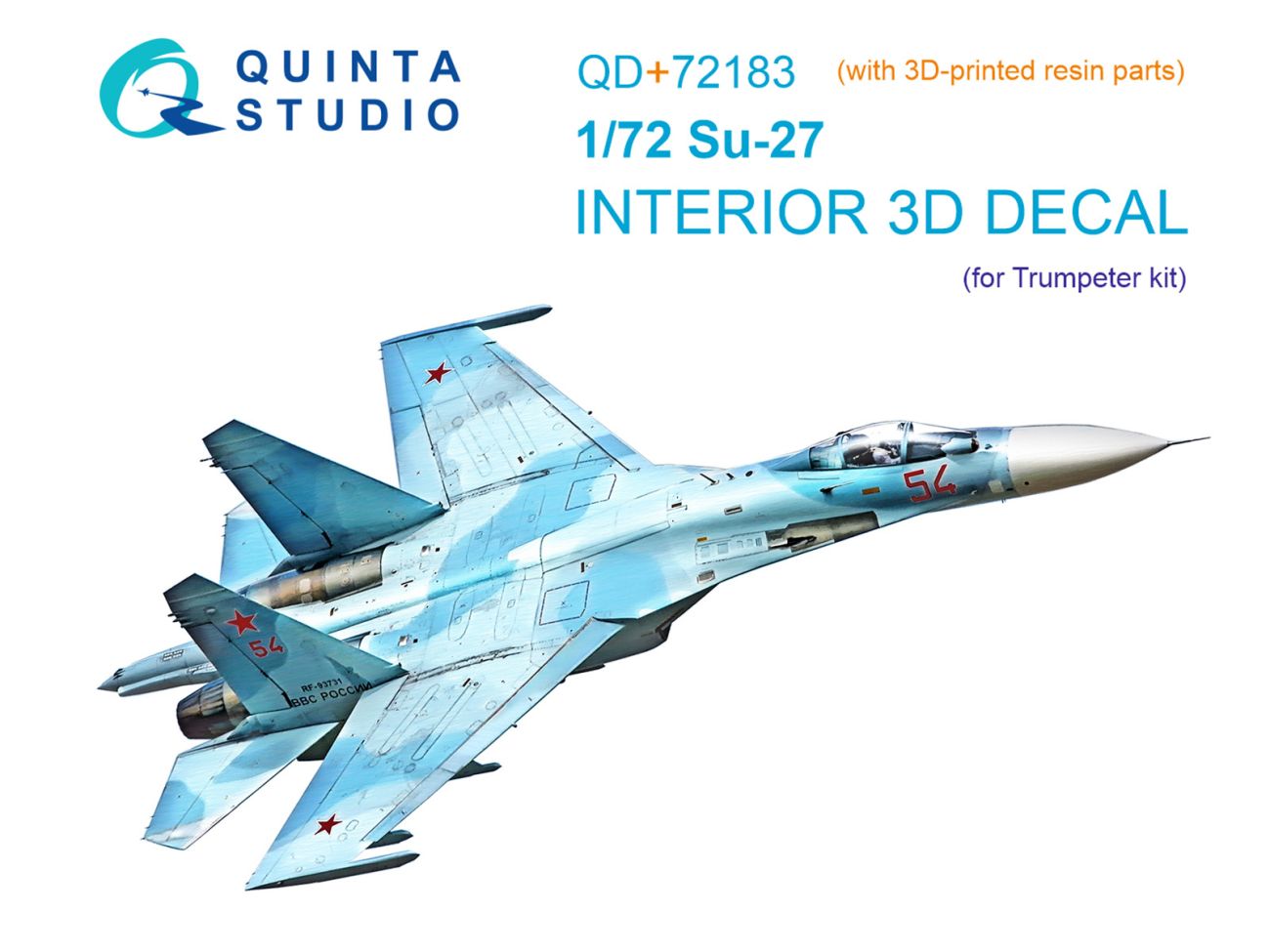 1:72 Su-27 3D-Printed & coloured Interior on decal paper (Trumpeter) (with 3D-printed resin part)
