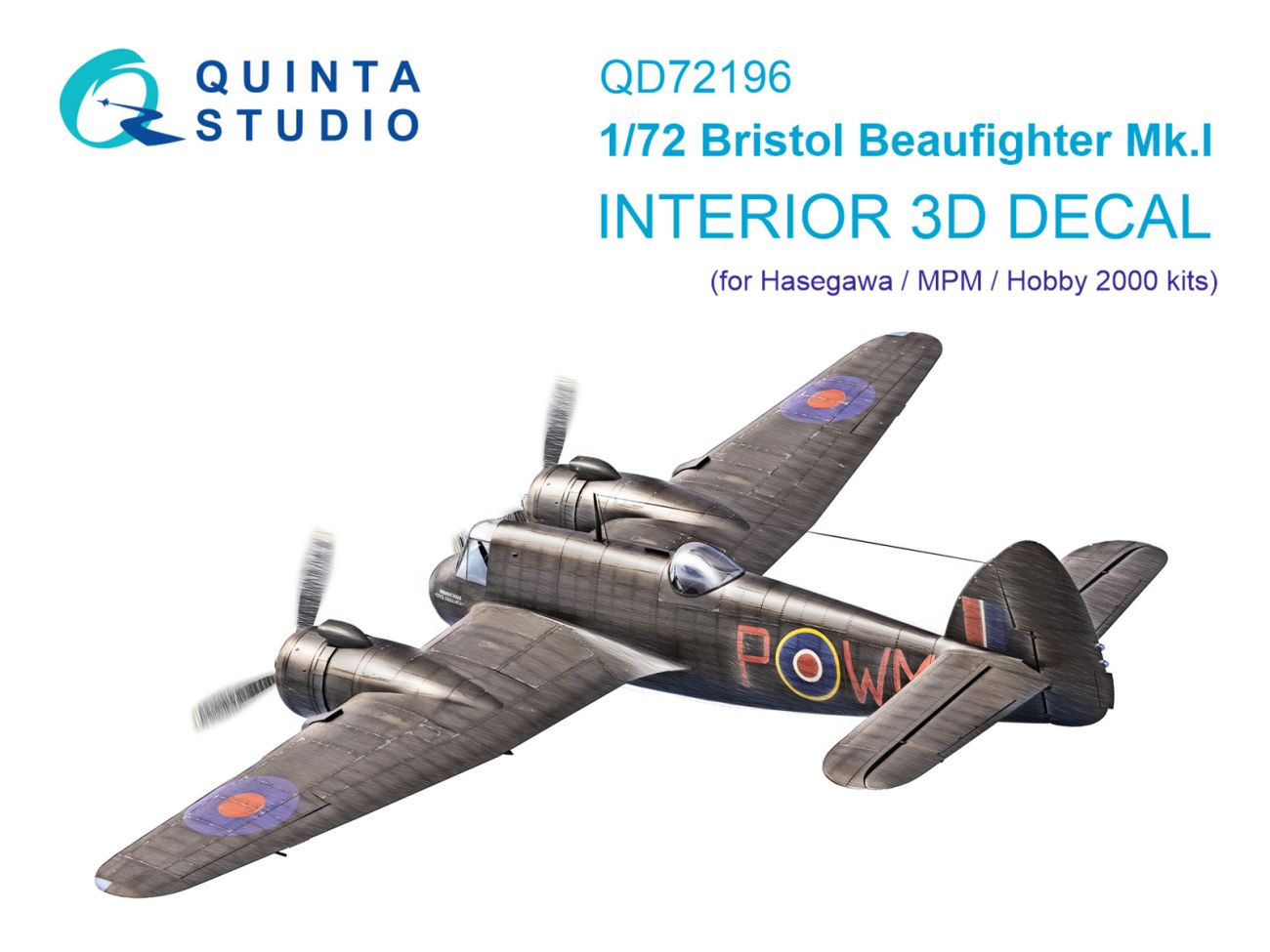 1:72 Bristol Beaufighter Mk.I 3D-Printed & coloured Interior on decal paper (Hasegawa/MPM/Hobby2000)