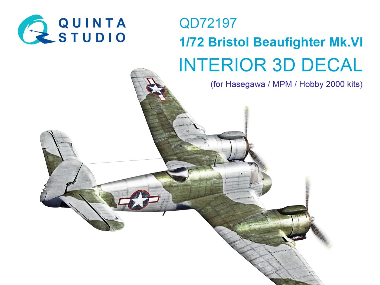 1:72 Bristol Beaufighter Mk.VI 3D-Printed & coloured Interior on decal paper (Hasegawa/MPM/Hobby2000)