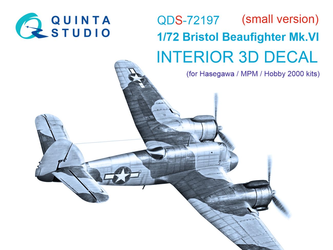 1:72 Bristol Beaufighter Mk.VI 3D-Printed & coloured Interior on decal paper (Hasegawa/MPM/Hobby2000) (small version)