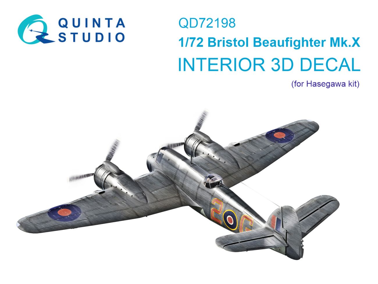 1:72 Bristol Beaufighter Mk.X 3D-Printed & coloured Interior on decal paper (Hasegawa)
