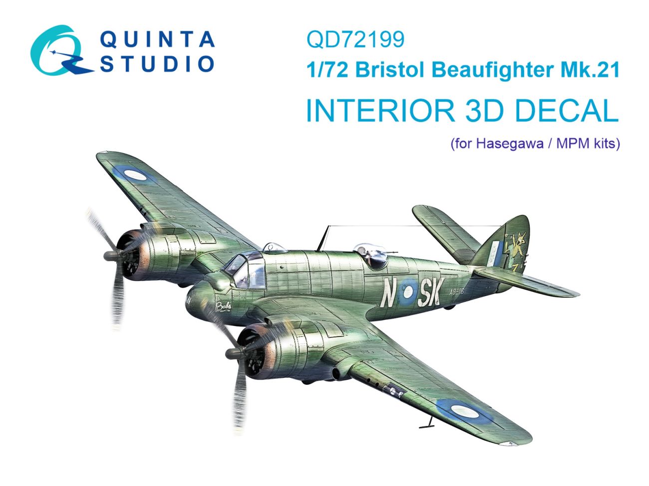 1:72 Bristol Beaufighter Mk.21 3D-Printed & coloured Interior on decal paper (Hasegawa/MPM)