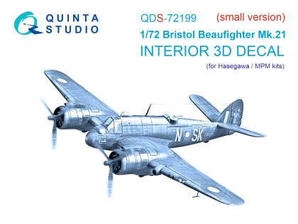1:72 Bristol Beaufighter Mk.21 3D-Printed & coloured Interior on decal paper (Hasegawa/MPM) (small version)