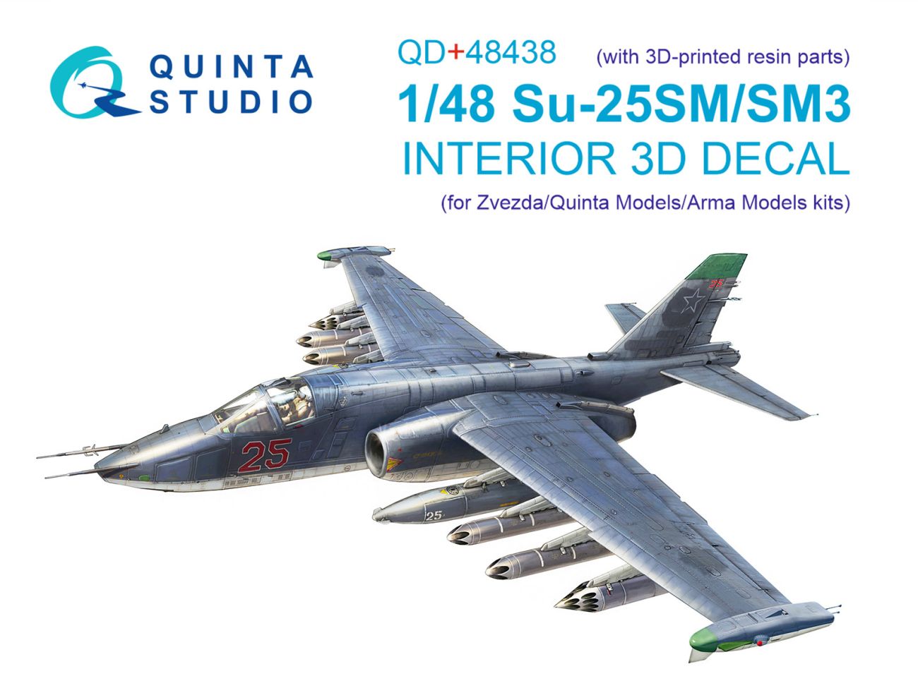 1:48 Su-25SM/SM3 3D-Printed & coloured Interior on decal paper (Zvezda/Quinta Models/Arma Models)