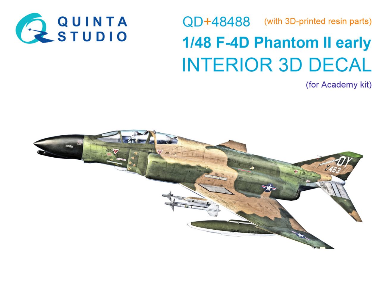 1:48 F-4D early Phantom II 3D-Printed & coloured Interior on decal paper (Academy) (with 3D-printed resin parts)