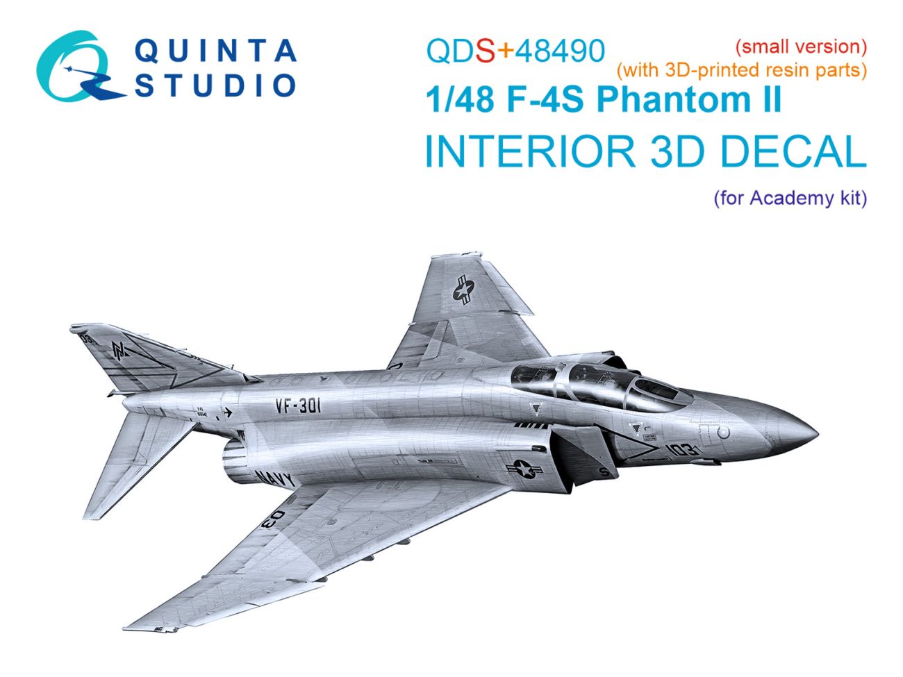 1:48 F-4S Phantom II 3D-Printed & coloured Interior on decal paper (Academy) (Small version) (with 3D-printed resin parts)