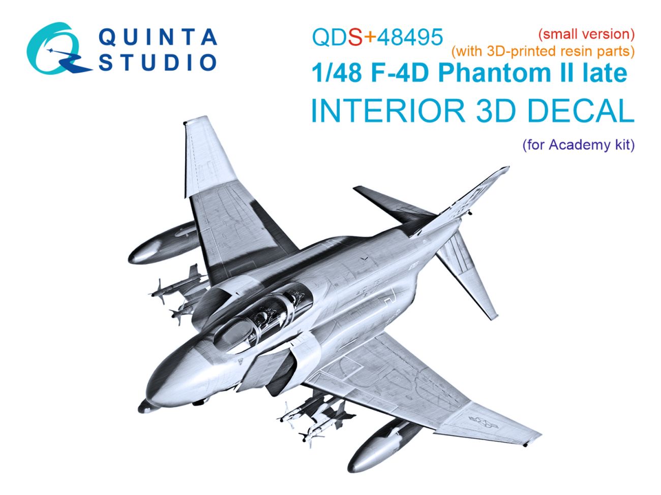 1:48 F-4D late Phantom II 3D-Printed & coloured Interior on decal paper (Academy) (Small version) (with 3D-printed resin parts)