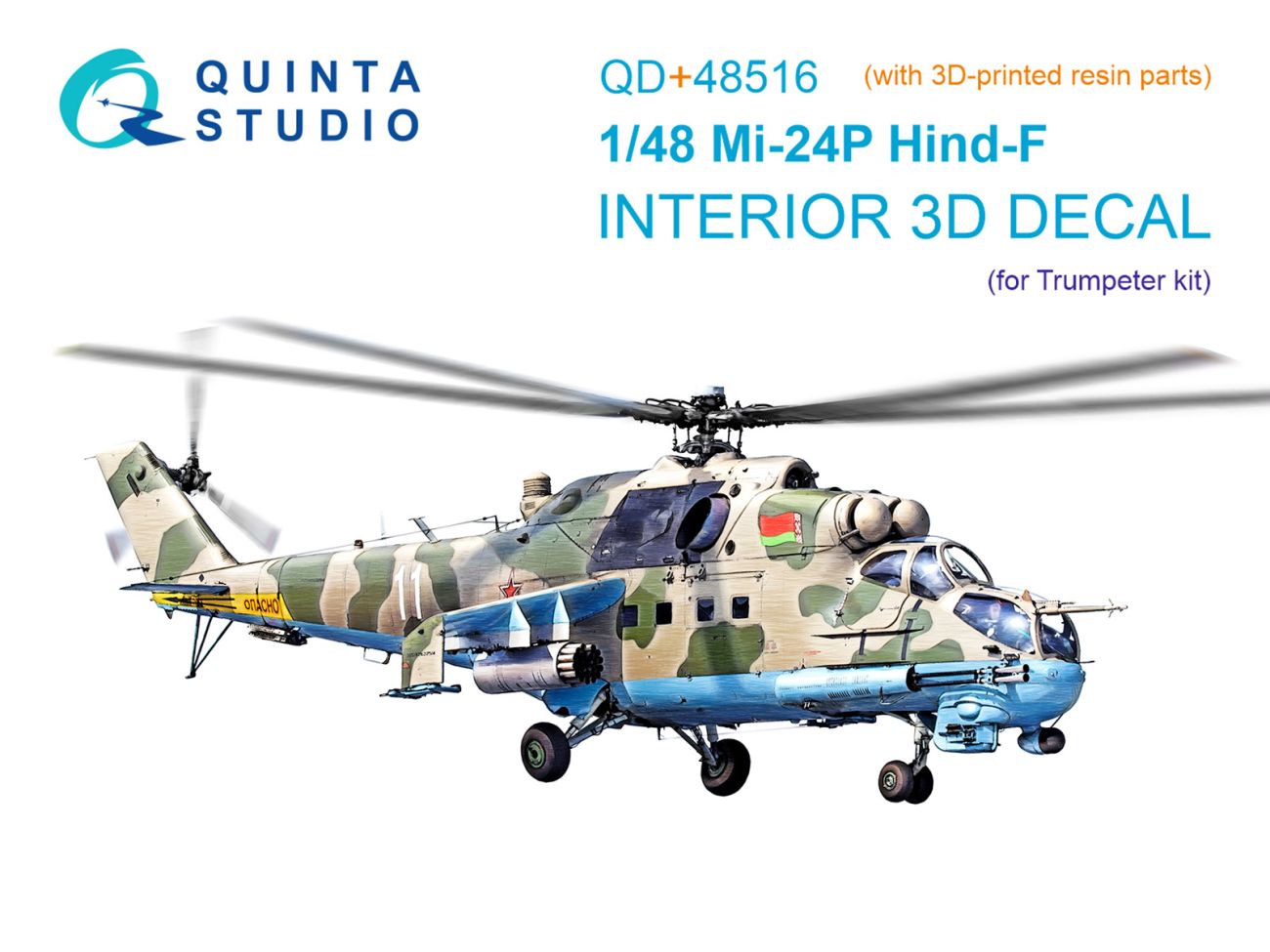 1:48 Mi-24P Hind-F 3D-Printed & coloured Interior on decal paper (Trumpeter) (with 3D-printed resin parts)