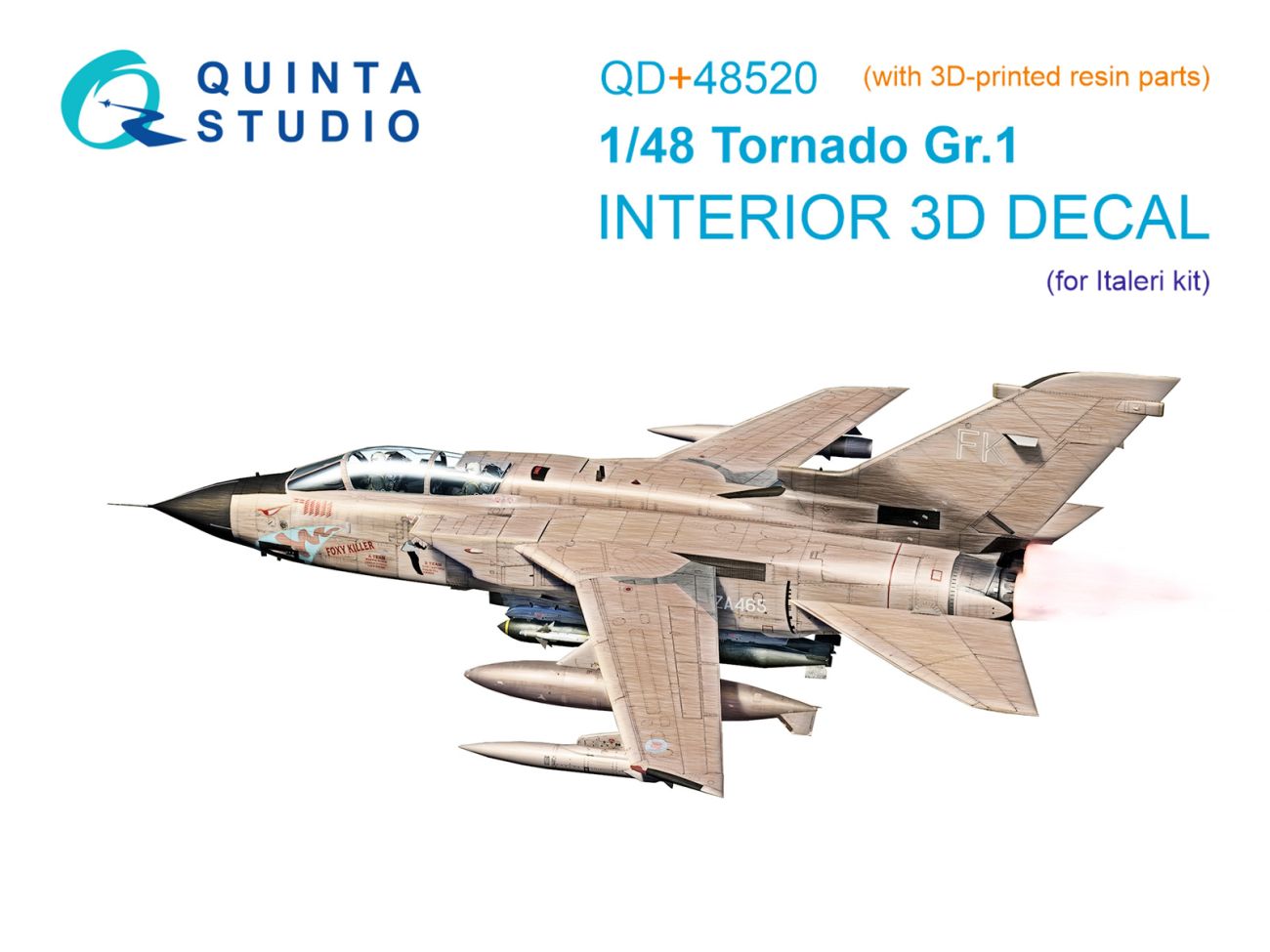 1:48 Tornado Gr.1 3D-Printed & coloured Interior on decal paper (Italeri) (with 3D-printed resin parts)