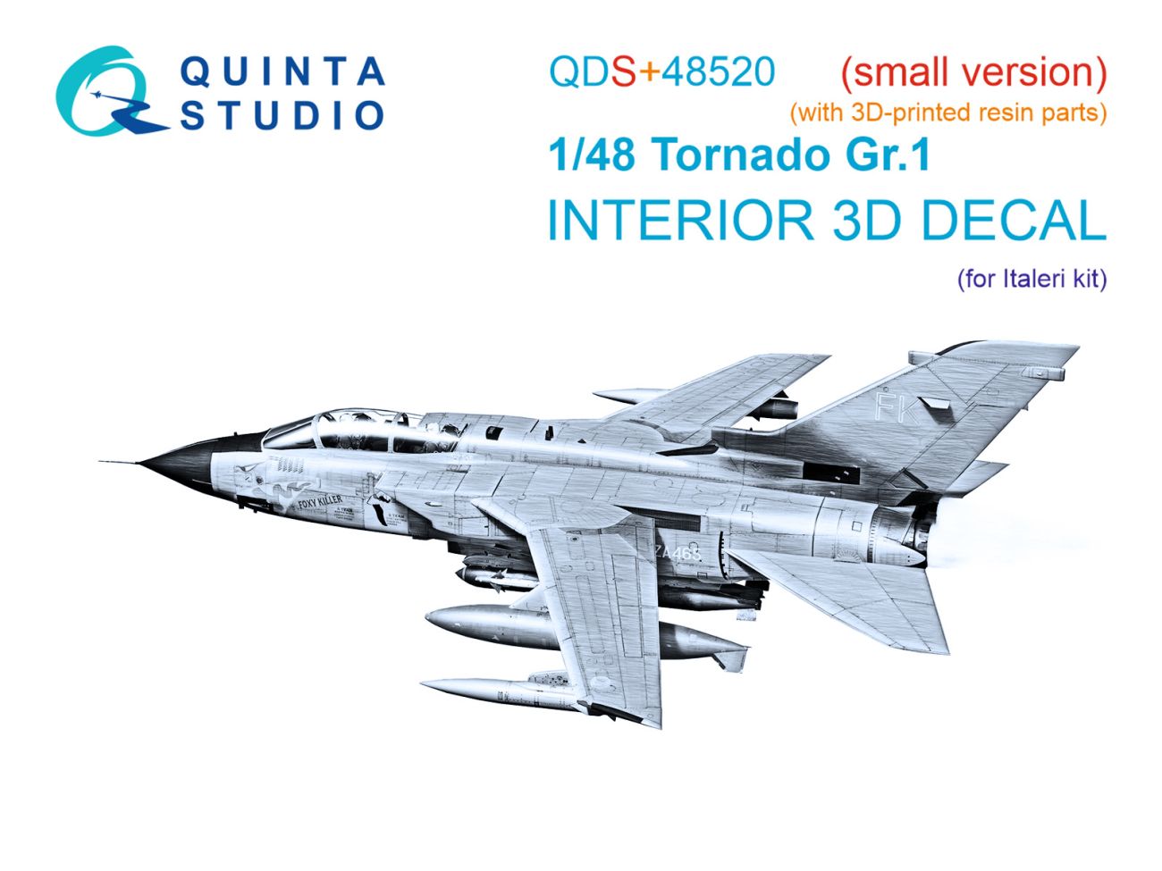 1:48 Tornado Gr.1 3D-Printed & coloured Interior on decal paper (Italeri) (small version) (with 3D-printed resin parts)