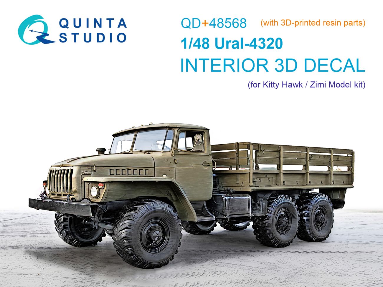 1:48 URAL 4320 3D-Printed & coloured Interior on decal paper (KittyHawk/Zimi model) (with 3D-printed resin parts)