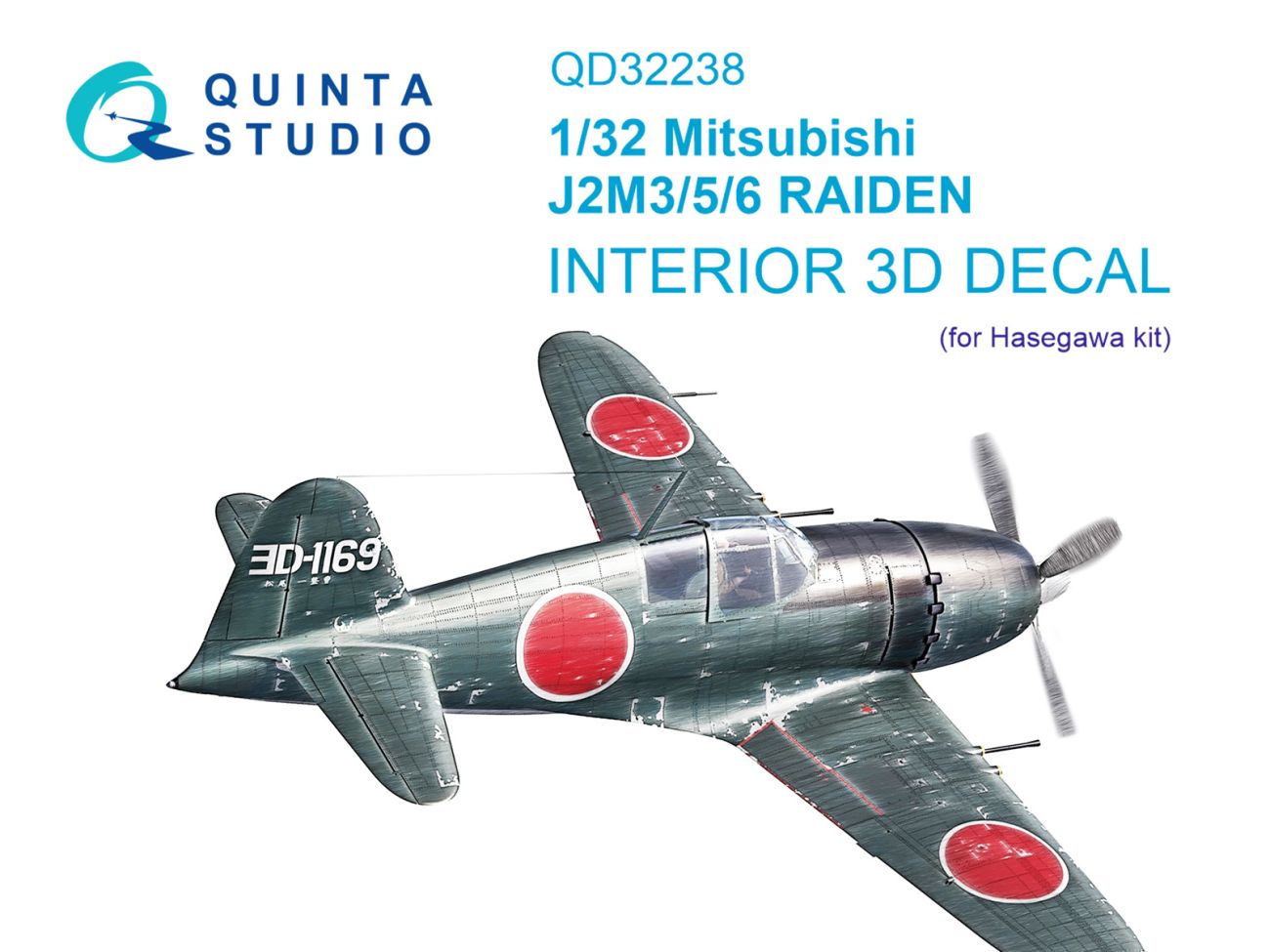 1:32 Mitsubishi J2M3/5/6 Raiden 3D-Printed & coloured Interior on decal paper (Hasegawa)