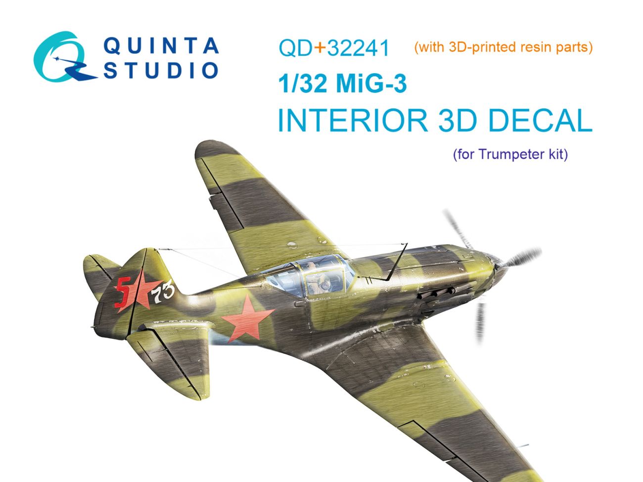 1:32 MiG-3 3D-Printed & coloured Interior on decal paper (Trumpeter) (with 3D-printed resin parts)