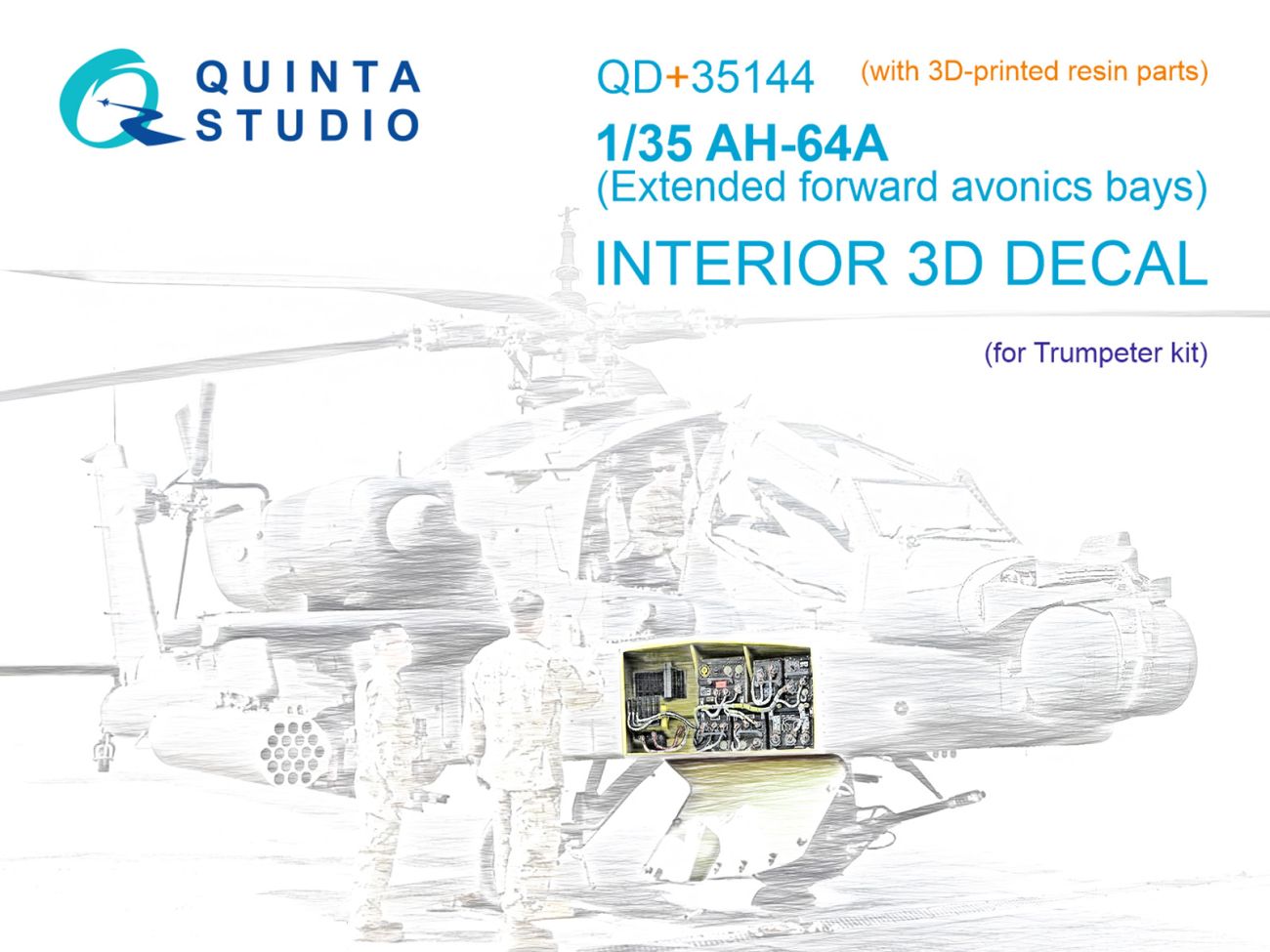 1:35 AH-64A forward avionics bays 3D-Printed & coloured Interior on decal paper (Trumpeter) (with 3D-printed resin parts)