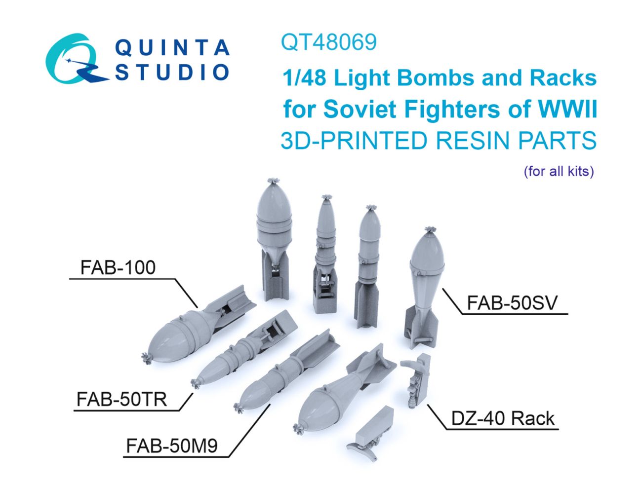 1:48 FAB-100 and FAB-50 family bombs, DZ-40 racks for fighters of the Red Army, WWII (all kits)