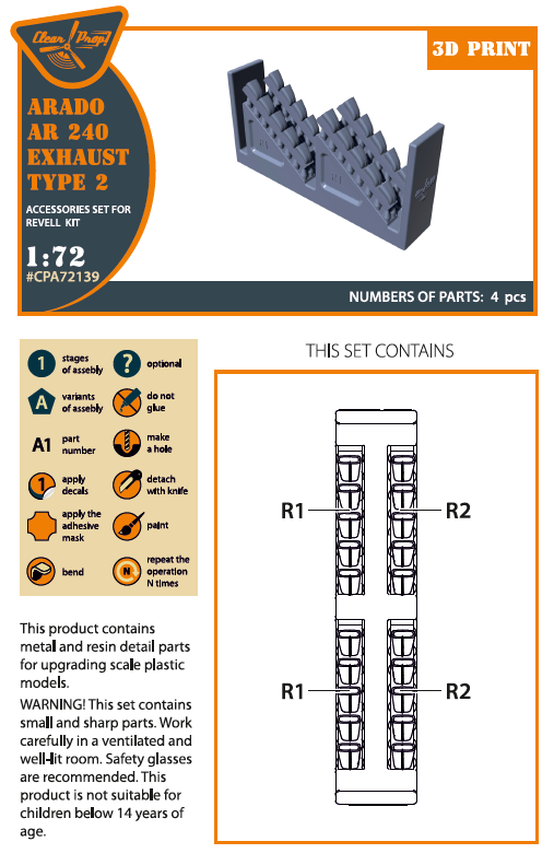1:72 Arado Ar-240 exhausts type 2