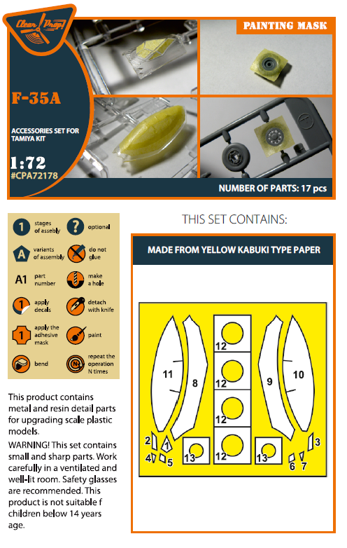 1:72 F-35A painting mask on yellow kabuki paper Tamiya