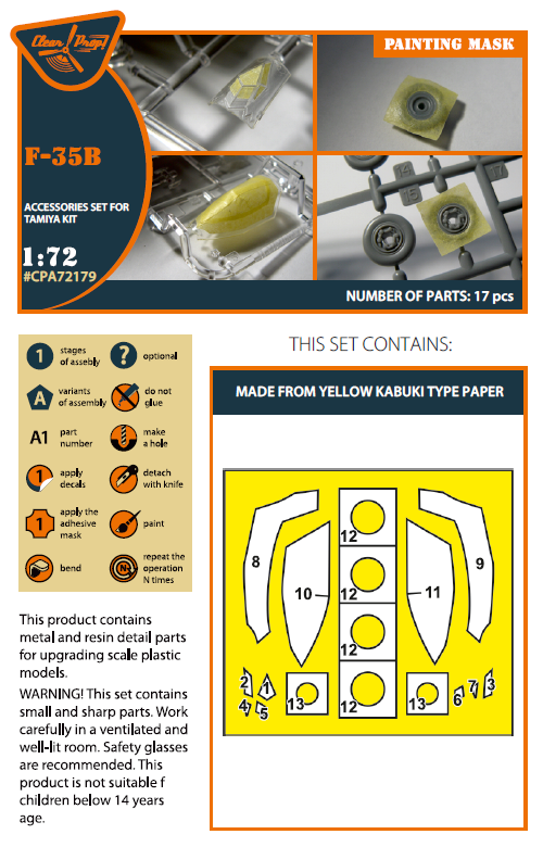 1:72 F-35B painting mask on yellow kabuki pape Tamiya