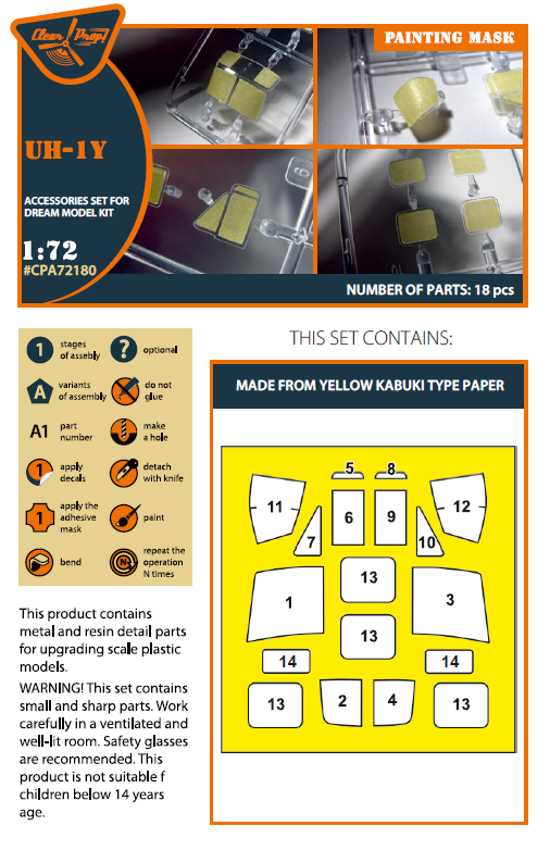 1:72 Bell UH-1Y painting mask on yellow kabuki paper Dream model