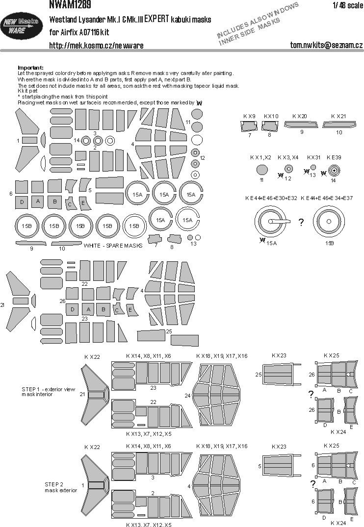 1:48 Westland Lysander Mk.I / Mk.III - Expert Kabuki Masks (for Airfix kits)
