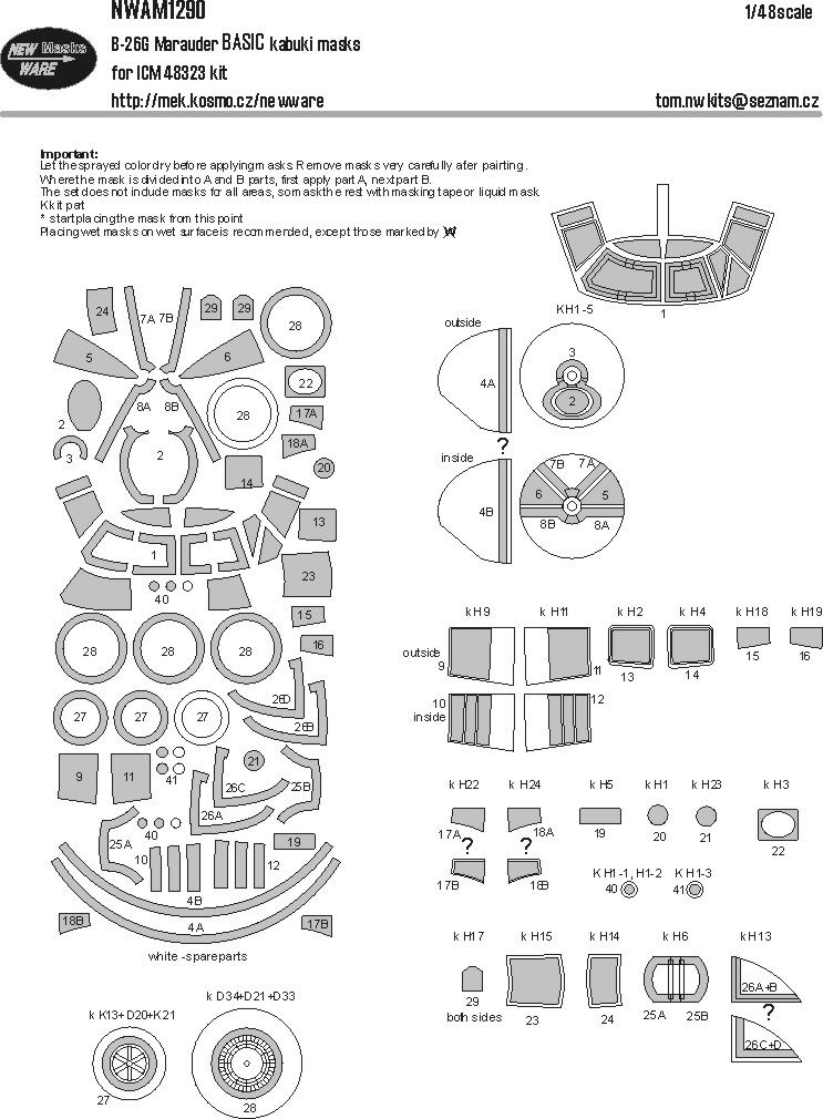 1:48 B-26G Marauder BASIC kabuki masks for ICM