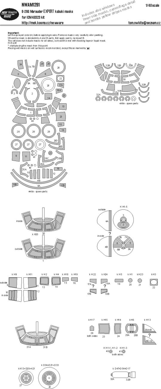 1:48 B-26G Marauder EXPERT kabuki masks for ICM