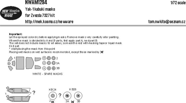 1:72 Yak-1 kabuki masks for Zvezda