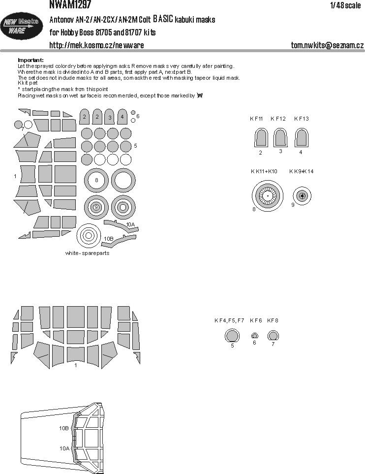 1:48 Antonov AN-2/AN-2CX Colt BASIC kabuki masks for Hobby Boss