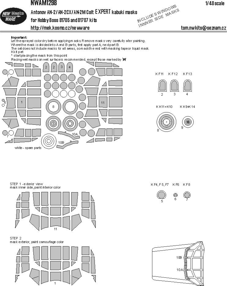 1:48 Antonov AN-2/AN-2CX Colt EXPERT kabuki masks for Hobby Boss