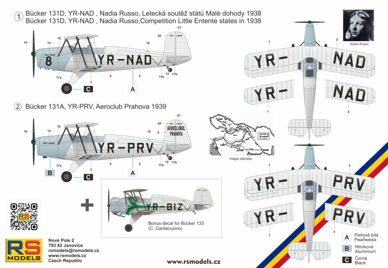 1:72 Bucker Bu-131A/D Nadia Russo YR-NAD2 decal version for Romania Aeroclub