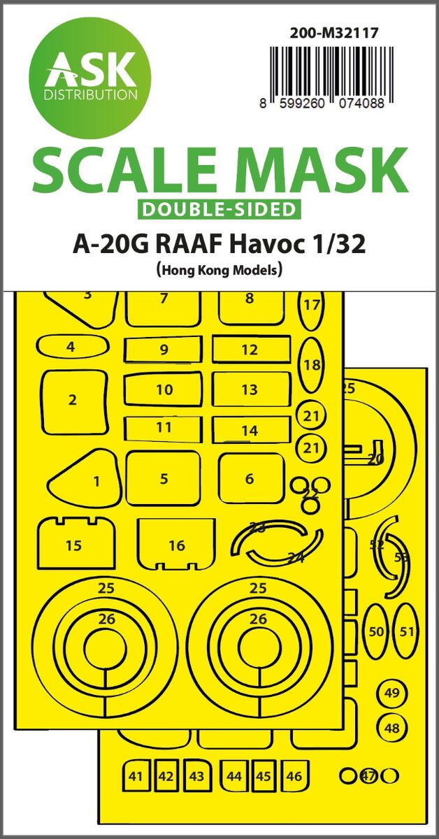 1:32 A-20G RAAF Havoc double-sided express fit mask for HK Models