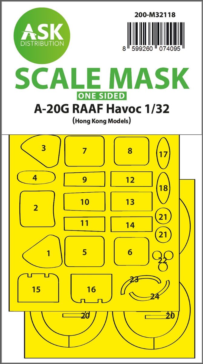 1:32 A-20G RAAF Havoc one-sided express fit mask for HK Models