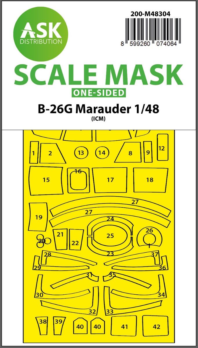 1:48 B-26G Marauder one-sided express fit mask for ICM