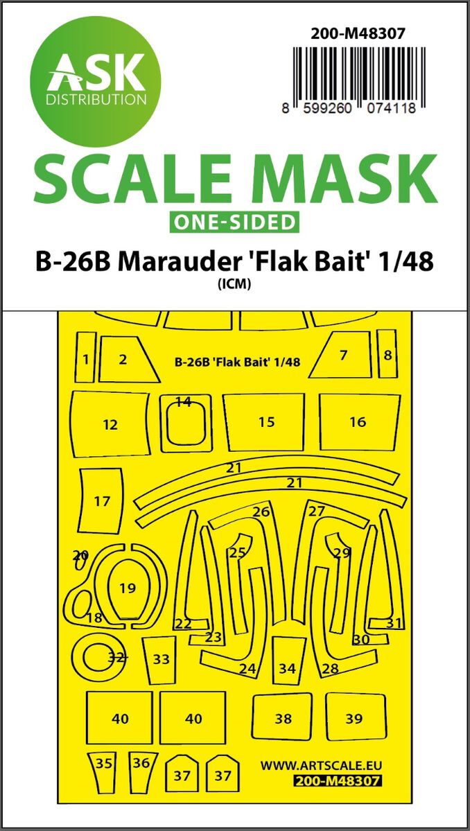 1:48 B-26B Marauder Flak Bait one-sided express fit mask for ICM