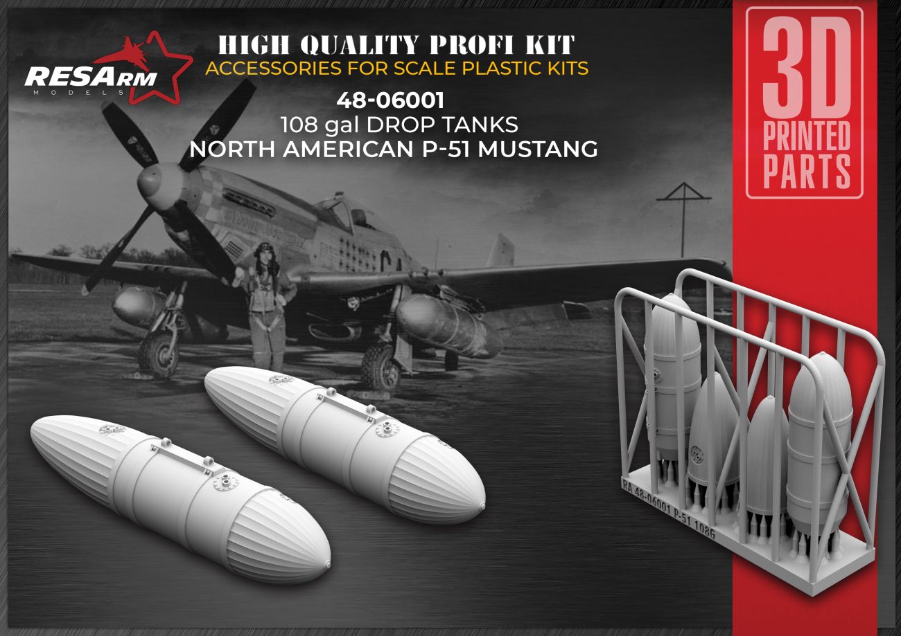 1:48 108 gal outboard fuel tanks for P-51 D