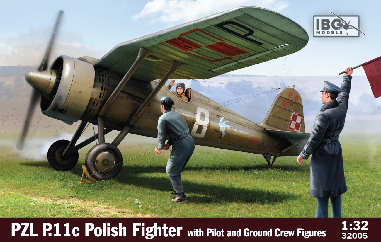 1:32 PZL P.11c Polish Fighter with Pilot and Ground Crew Figures