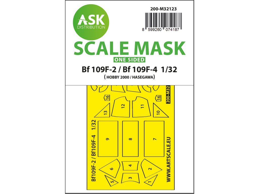 1:32 Bf 109F-2 / Bf 109F-4 one-sided express fit mask for Hasegawa / Hobby 2000