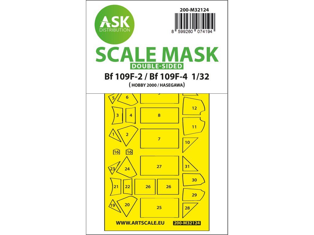 1:32 Bf 109F-2 / Bf 109F-4 double-sided express fit mask for Hasegawa / Hobby 2000