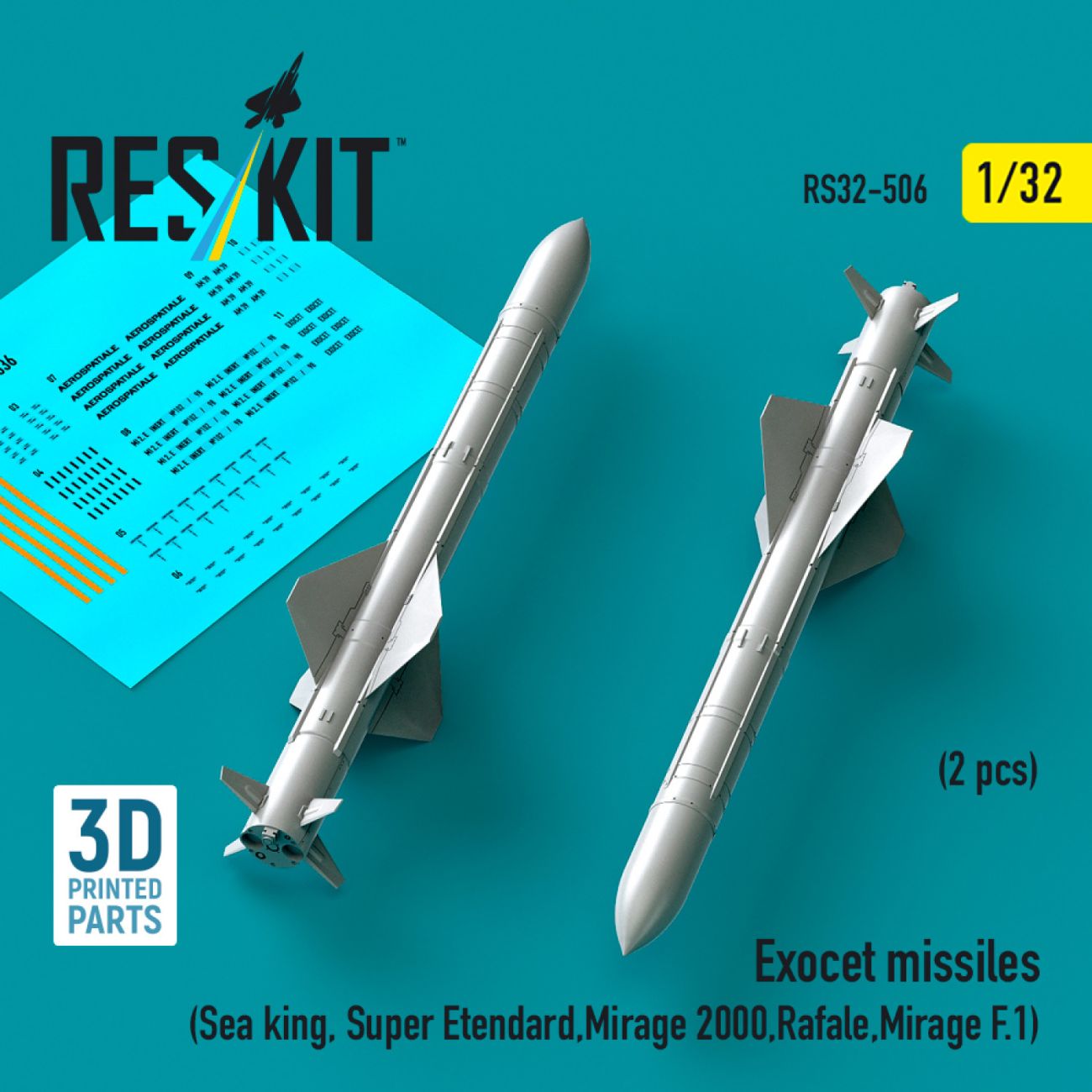 1:32 Exocet missiles (2 pcs) (Sea King, Super Etendard, Mirage 2000, Rafale, Mirage F.1)