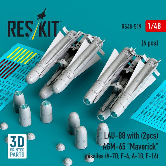 1:48 LAU-88 (2 pcs) with AGM-65 Maverick missiles (6 pcs) (A-7D, F-4, A-10, F-16)