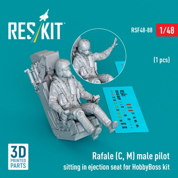 1:48 Rafale (C, M) male pilot sitting in ejection seat for HobbyBoss kit