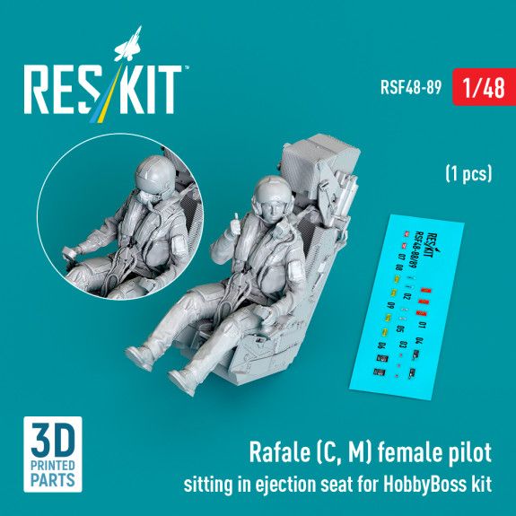 1:48 Rafale (C, M) female pilot sitting in ejection seat for HobbyBoss kit