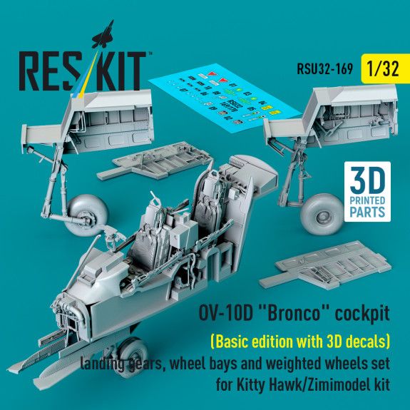 1:32 OV-10D Bronco cockpit (Basic edition with 3D decals) landing gears, wheel bays and weighted wheels set for Kitty Hawk/Zimimodel