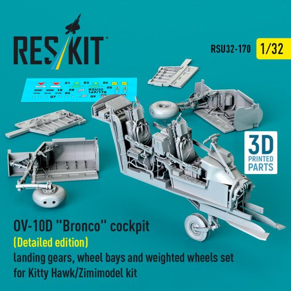 1:32 OV-10D Bronco cockpit (Detailed edition) landing gears, wheel bays and weighted wheels set for Kitty Hawk/Zimimodel kit