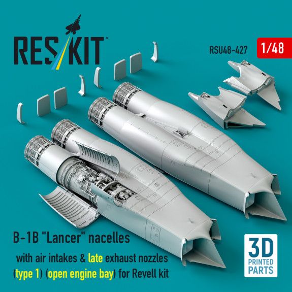 1:48 B-1B Lancer nacelles with air intakes & late exhaust nozzles (type 1) (open engine bay) for Revell