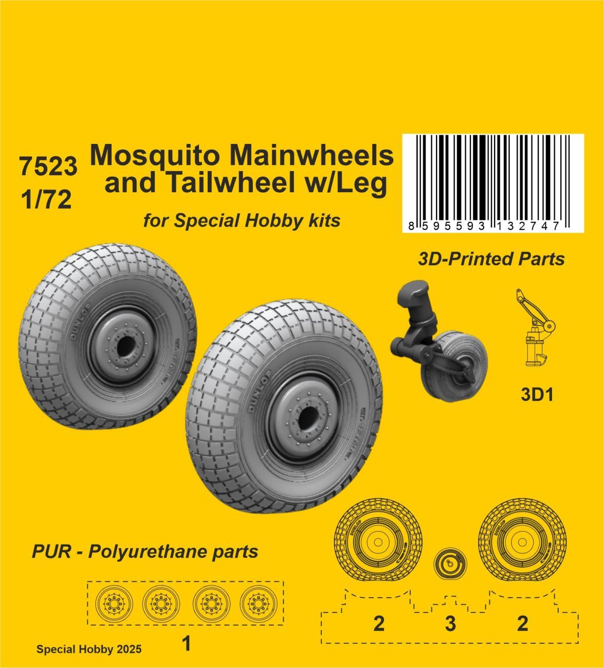1:72 Mosquito Mainwheels and Tailwheel w/Leg for Special Hobby