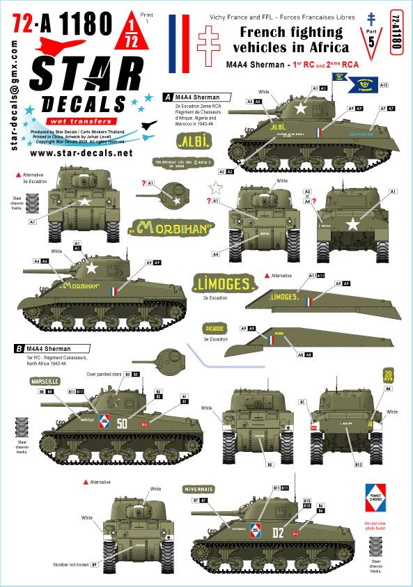 1:72 French M4A4 Sherman. French fighting vehicles in Africa # 5. 1er RC, 2eme RCA.