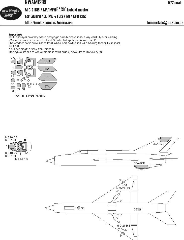 1:72 MiG-21 BIS / MF / MFN - Basic Kabukli Masks (for Eduard Kits)