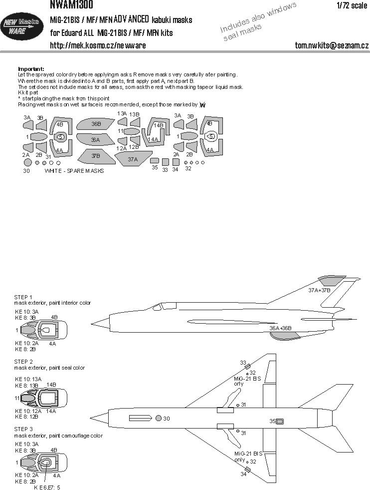 1:72 MiG-21 BIS / MF / MFN - Advanced Kabukli Masks (for Eduard Kits)