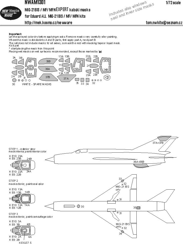 1:72 MiG-21 BIS / MF / MFN - Expert Kabukli Masks (for Eduard Kits)